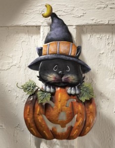Halloween-Costume-Zone.com - Pumpkin & Kitty Metal Halloween Door Decoration