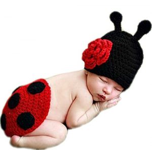 Jubileens Cute Baby Infant Ladybug Crochet Costume Photo Photography Prop Clothes