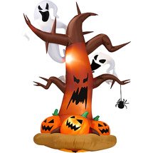 Halloween Inflatables 8' Tall Inflatable Dead Tree w/ Ghost on Top/ Pumpkins on Bottom